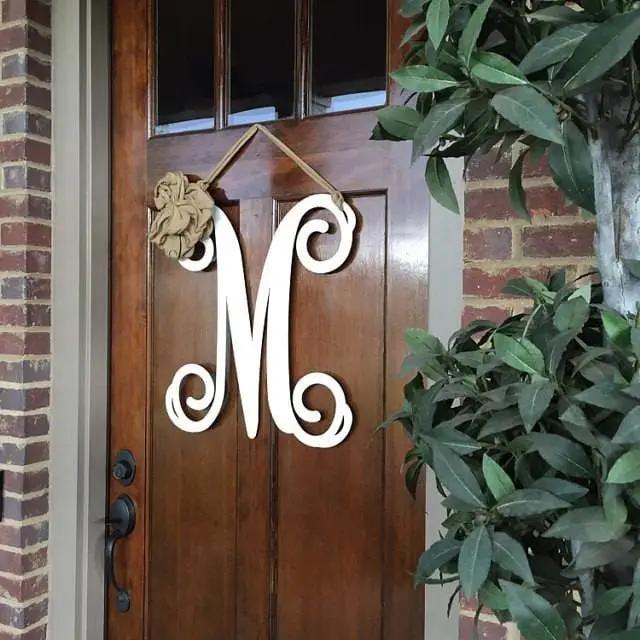 Metal Initial door wreath | Custom Monogram Front Door Sign | Personalized Metal Name Sign | Last Name Sign | Unique Wedding & Housewarming Gift | Outdoor Metal Sign - HouseSensationsArt