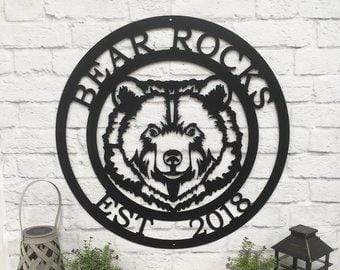 Metal Personalized Bear Ranch Farm Sign - Custom Metal House Number Plaque - Perfect for Outdoor Decor in Gardens, Yards, or Farms - Ideal Housewarming Gift for Animal Lovers - HouseSensationsArt