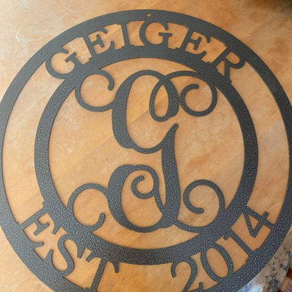 Monogram Family Name Sign - 6th Anniversary Gift - Personalized Family Name Sign - Monogram Metal Wall Art - Custom Last Name Sign Wedding Gift - Home Decor Outdoor Metal Sign - HouseSensationsArt