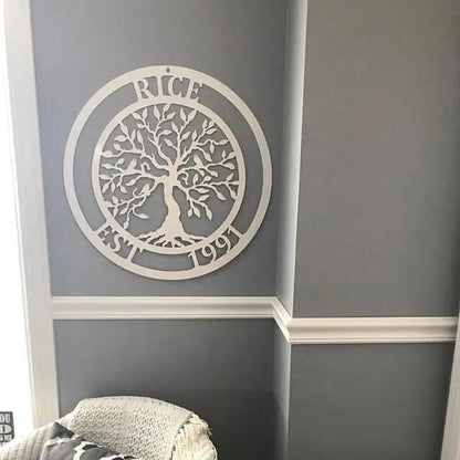 Olive Tree of Life Family Established Sign - Personalized Family Name Sign - Monogram Metal Wall Art - Custom Last Name Sign Wedding Gift - Home Decor Outdoor Metal Sign - HouseSensationsArt