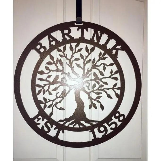 Olive Tree of Life Family Established Sign - Personalized Family Name Sign - Monogram Metal Wall Art - Custom Last Name Sign Wedding Gift - Home Decor Outdoor Metal Sign Tree of Life Sign House Sensations Art
