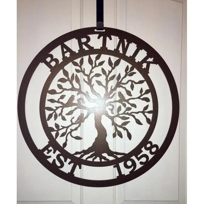 Olive Tree of Life Family Established Sign - Personalized Family Name Sign - Monogram Metal Wall Art - Custom Last Name Sign Wedding Gift - Home Decor Outdoor Metal Sign - HouseSensationsArt