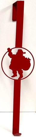 Red metal door handle with Santa Claus silhouette, festive Christmas door hardware and holiday décor, displayed on a white background