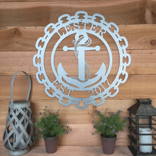 Personalized Anchor & Chain Established Sign – Custom Street Numbers Sign – Weather - Resistant Outdoor Address Signs for Home Décor & Housewarming Gift - HouseSensationsArt