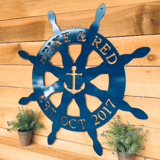 Personalized Captain's Wheel & Anchor Sign – Custom Street Numbers Sign – Weather-Resistant Outdoor Address Signs for Home Décor & Housewarming Gift Nautical Decor House Sensations Art