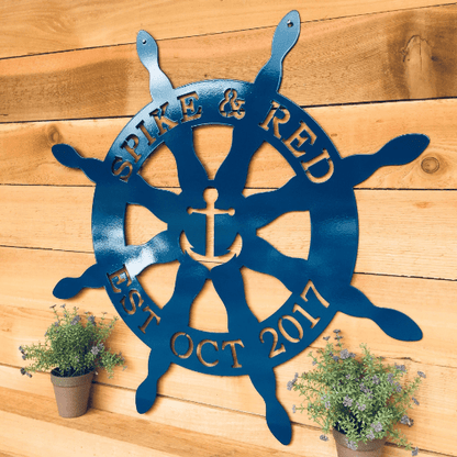 Personalized Captain's Wheel & Anchor Sign – Custom Street Numbers Sign – Weather-Resistant Outdoor Address Signs for Home Décor & Housewarming Gift Nautical Decor House Sensations Art
