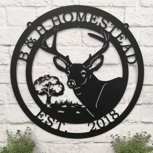 Personalized Deer Sign with Oak Tree - Custom Metal House Number Plaque - Perfect for Outdoor Decor in Gardens, Yards, or Farms - Ideal Housewarming Gift for Animal Lovers - HouseSensationsArt