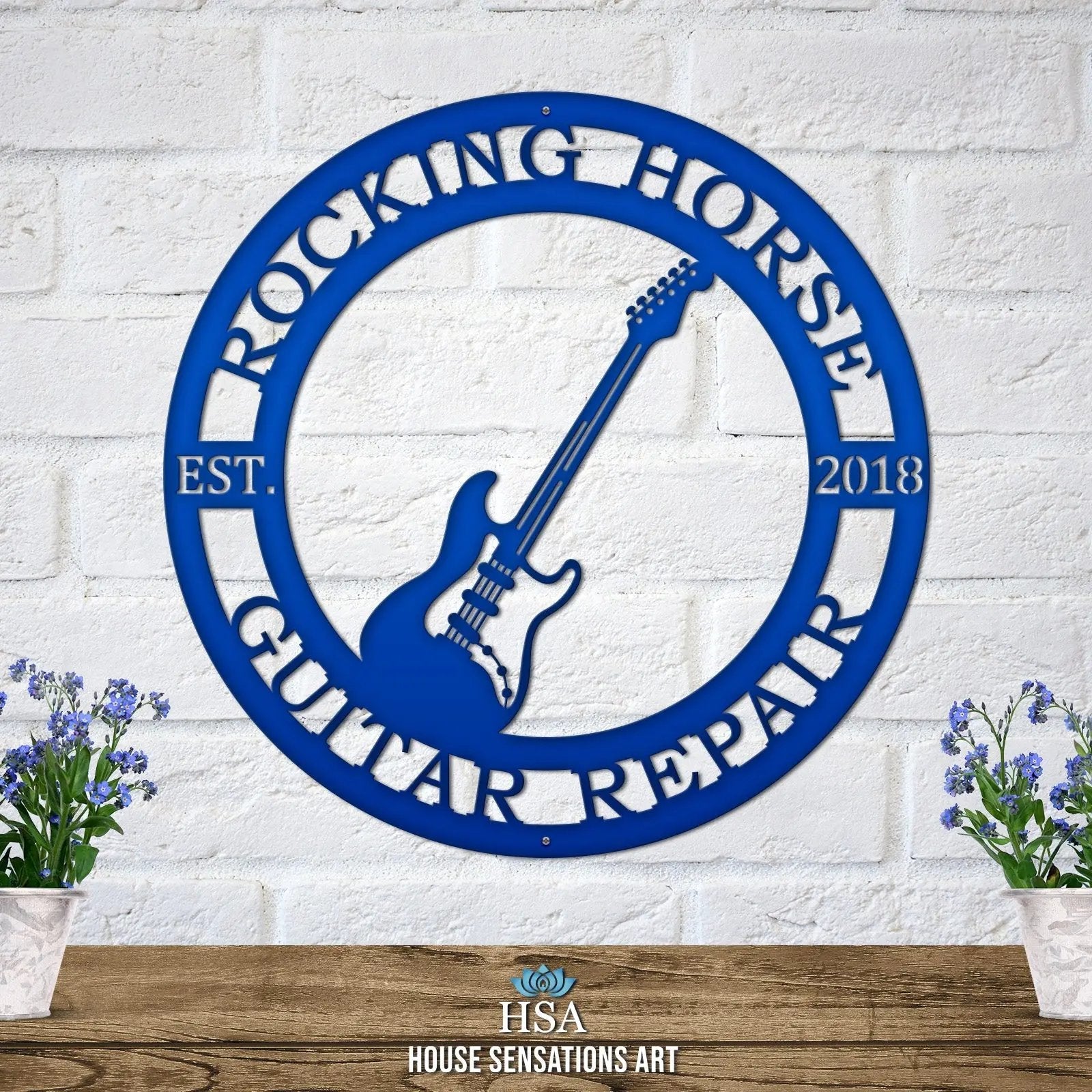 Personalized electric guitar wall sign – custom metal family name wall art for music lovers or front door decor