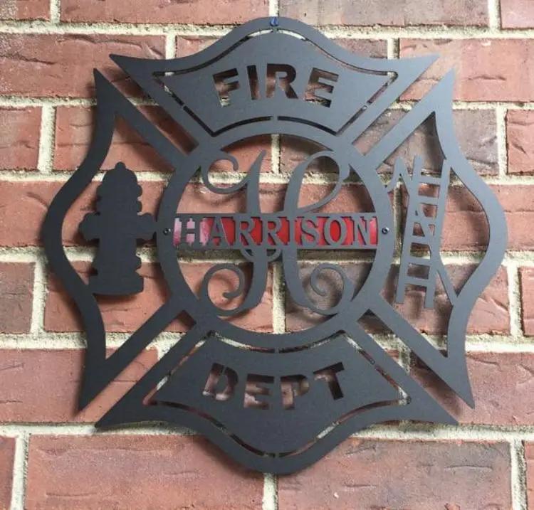 Personalized Firefighter Metal Maltese Cross Ladder Door Hanger – Custom Metal House Name Sign – Weather - Resistant Outdoor Address Signs for Firefighter, Home Décor & Housewarming Gift - HouseSensationsArt