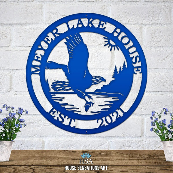 Personalized Fishing Eagle Sign – Custom Metal House Number Plaque