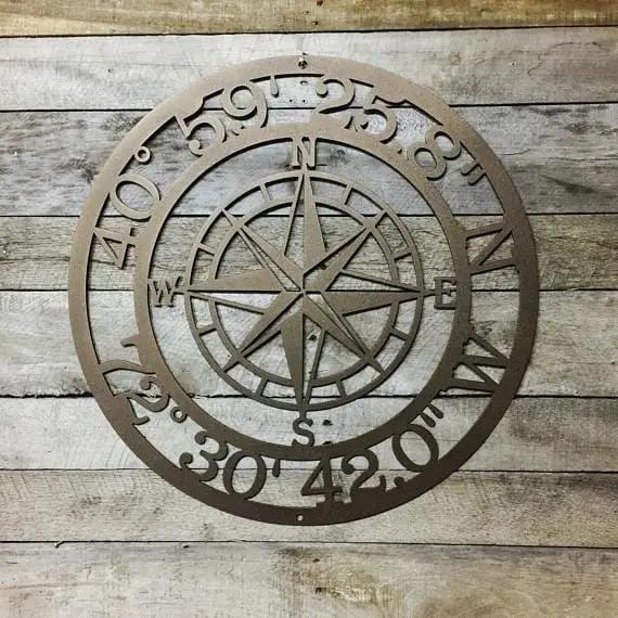 Personalized GPS Coordinates Compass Metal Sign - Custom Metal Address Signs for Houses - Perfect Wall Décor for Bedroom, Office, Kitchen, Living Room & Housewarming Gift - HouseSensationsArt