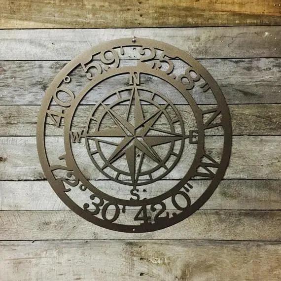 Personalized GPS Coordinates Compass Metal Sign - Custom Metal Address Signs for Houses - Perfect Wall Décor for Bedroom, Office, Kitchen, Living Room & Housewarming Gift - HouseSensationsArt