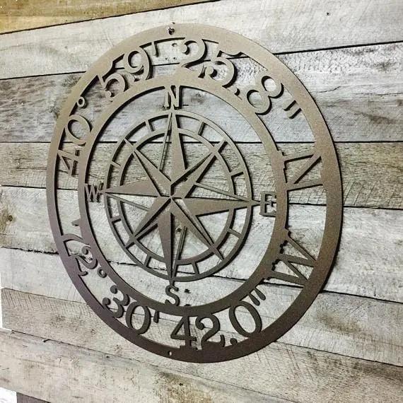 Personalized GPS Coordinates Compass Metal Sign - Custom Metal Address Signs for Houses - Perfect Wall Décor for Bedroom, Office, Kitchen, Living Room & Housewarming Gift - HouseSensationsArt