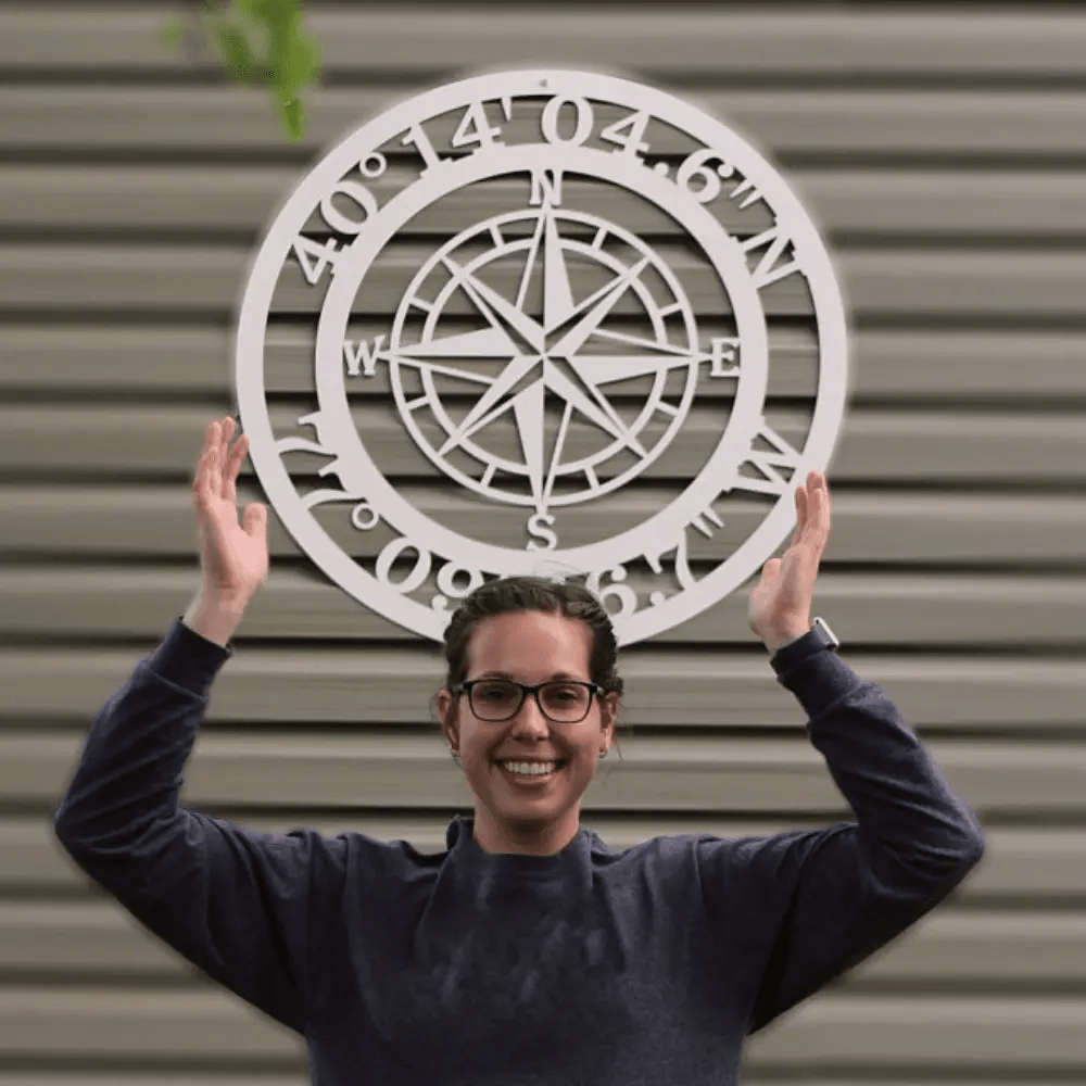 Personalized GPS Coordinates Compass Metal Sign - Custom Metal Address Signs for Houses - Perfect Wall Décor for Bedroom, Office, Kitchen, Living Room & Housewarming Gift - HouseSensationsArt