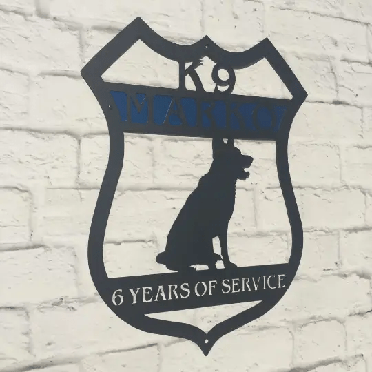 Personalized K9 Sign–Personalized Metal Plaque for Working Dogs-K9-sample-gray-side-house-sensations-art.jpg