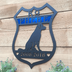 Personalized K9 Panther metal sign, police security dog plaque, service years custom metal wall art, wooden background, House Sensations Art decor