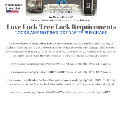 Personalized Love Locks Tree – Romantic Custom Metal Wall Art - HouseSensationsArt
