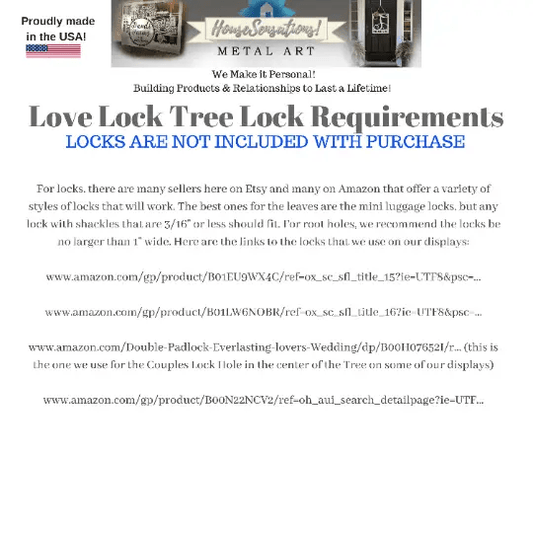 Personalized Love Locks Tree – Romantic Custom Metal Wall Art - HouseSensationsArt