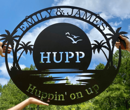 Personalized Metal Beach Sign with Palm Trees – Custom Street Numbers Sign – Weather - Resistant Outdoor Address Signs for Home Décor & Housewarming Gift - HouseSensationsArt