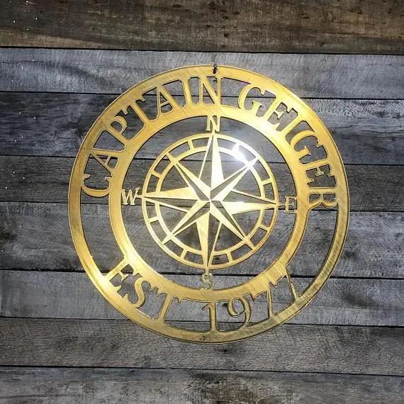 Personalized Name Compass Sign - Personalized Nautical Wall Art, Family Name & Date - Indoor Outdoor Metal Decor, Housewarming or Wedding Gift for Couples - HouseSensationsArt