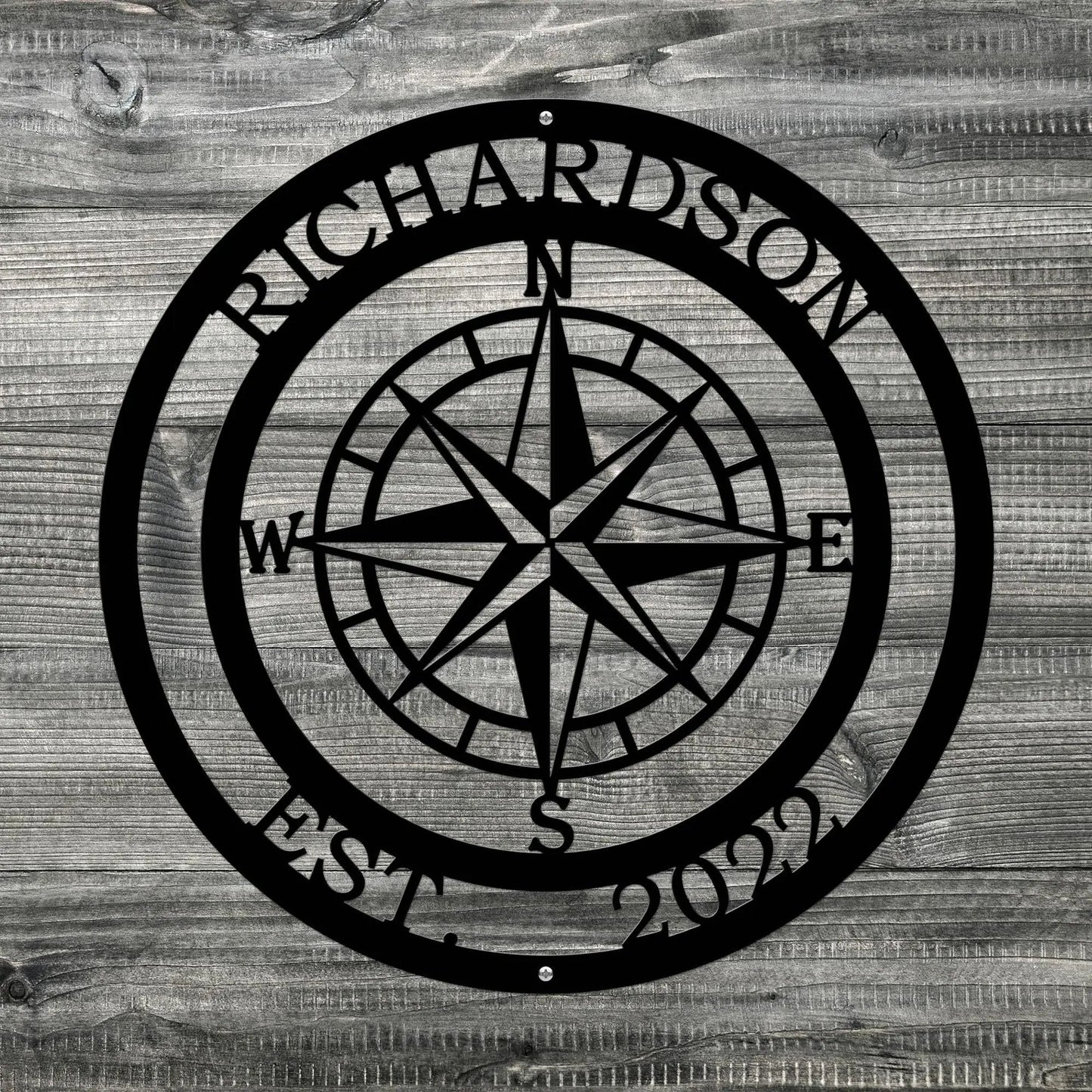 Personalized Name Compass Sign - Personalized Nautical Wall Art, Family Name & Date - Indoor Outdoor Metal Decor, Housewarming or Wedding Gift for Couples - HouseSensationsArt