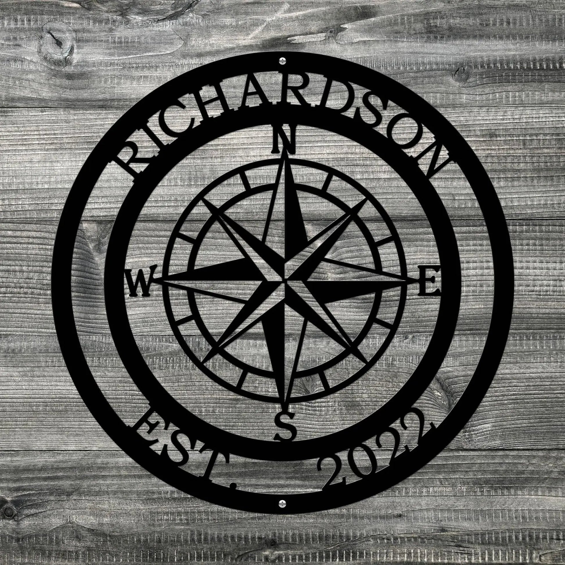 Personalized Name Compass Sign - Personalized Nautical Wall Art, Family Name & Date - Indoor Outdoor Metal Decor, Housewarming or Wedding Gift for Couples - HouseSensationsArt