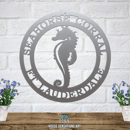 Personalized Seahorse Address Sign - Custom Metal House Number Plaque - Perfect for Outdoor Decor in Gardens, Yards, or Farms - Ideal Housewarming Gift for Animal Lovers - HouseSensationsArt
