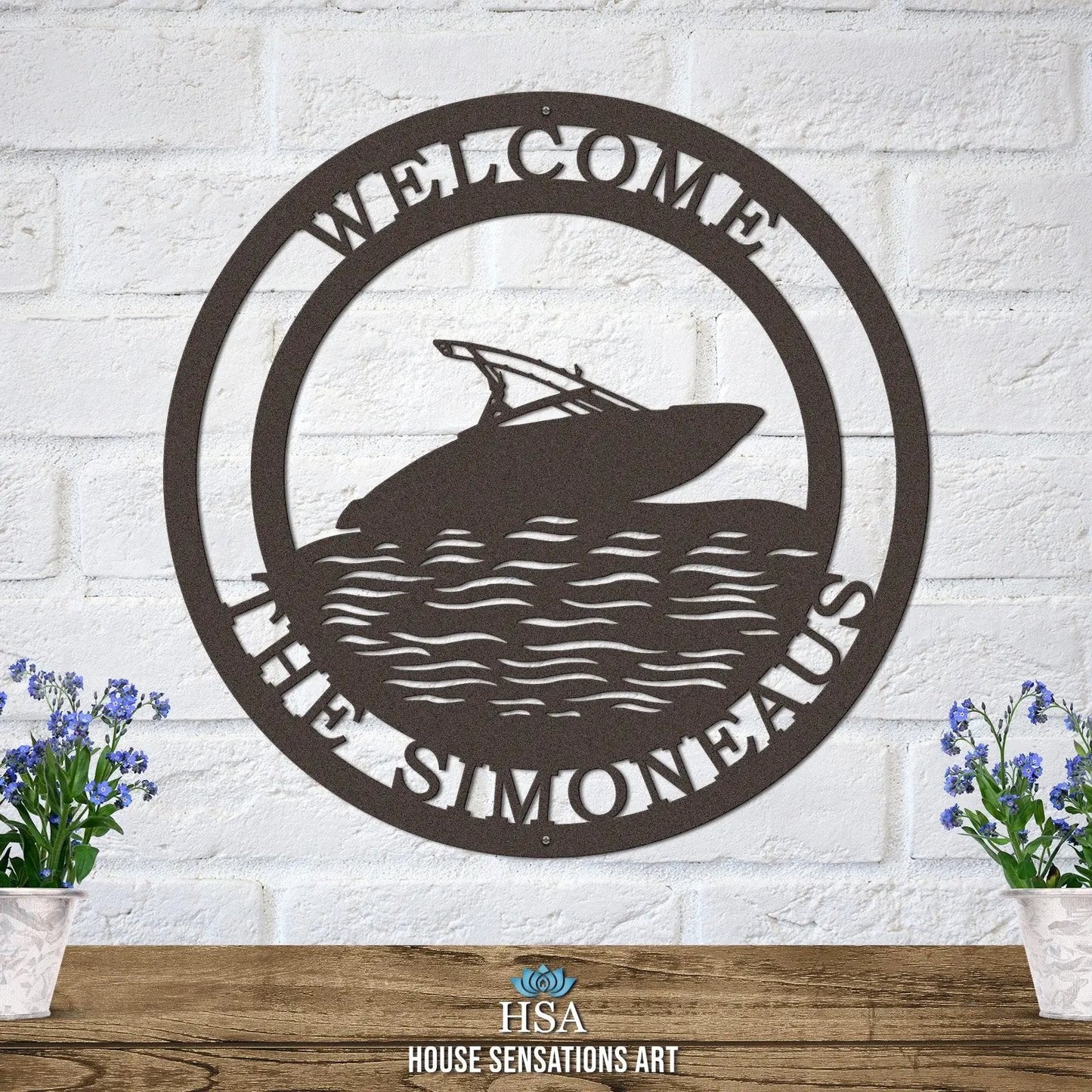 Personalized Speedboat Sign – Custom Street Numbers Sign – Weather - Resistant Outdoor Address Signs for Home Décor & Housewarming Gift - HouseSensationsArt