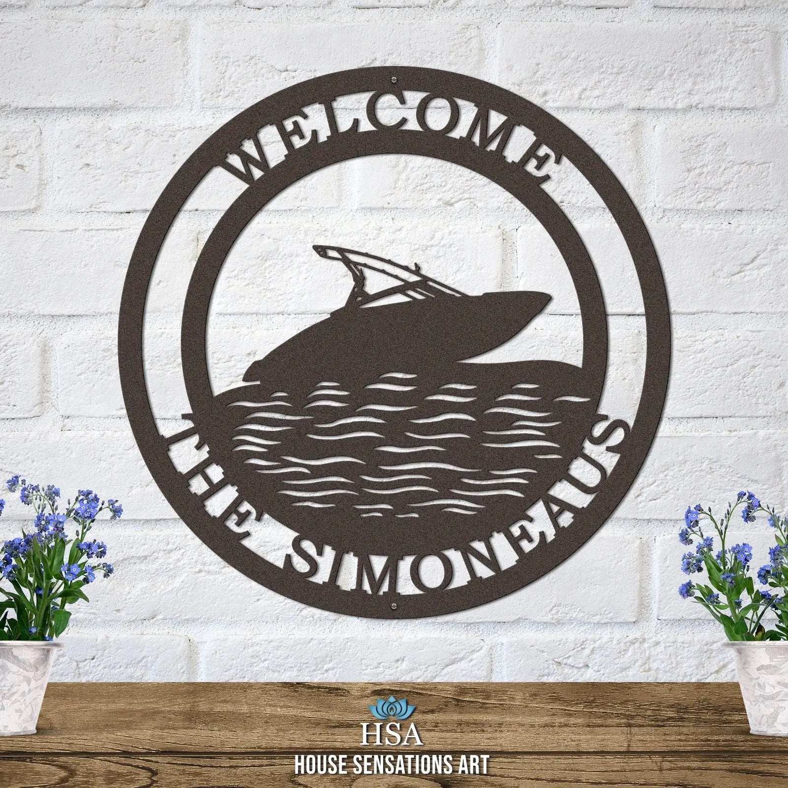 Personalized Speedboat Sign – Custom Street Numbers Sign – Weather - Resistant Outdoor Address Signs for Home Décor & Housewarming Gift - HouseSensationsArt