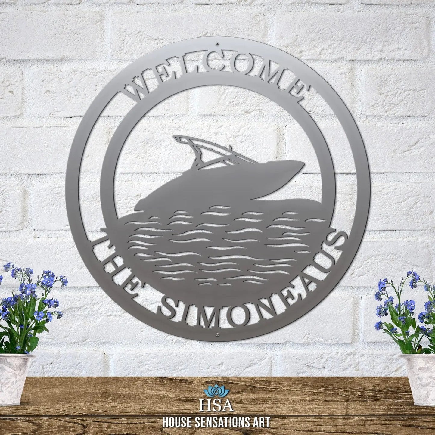 Personalized Speedboat Sign – Custom Street Numbers Sign – Weather - Resistant Outdoor Address Signs for Home Décor & Housewarming Gift - HouseSensationsArt