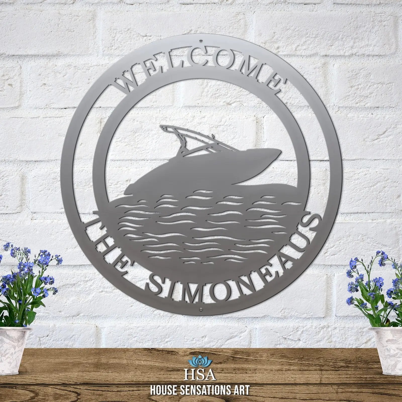 Personalized Speedboat Sign – Custom Street Numbers Sign – Weather - Resistant Outdoor Address Signs for Home Décor & Housewarming Gift - HouseSensationsArt
