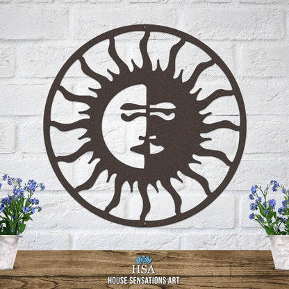 Personalized sun and moon address sign – weather-resistant metal outdoor decor for front porch or garden entryway