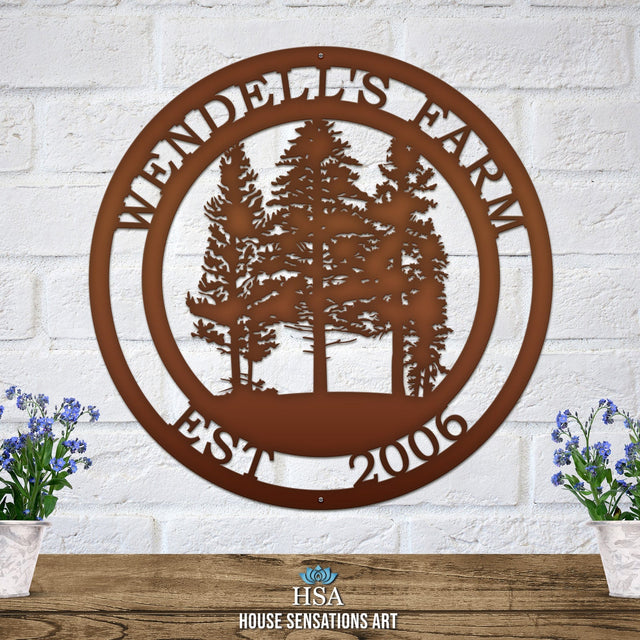 Pine Tree Farm Sign with Established Date & Name - HouseSensationsArt