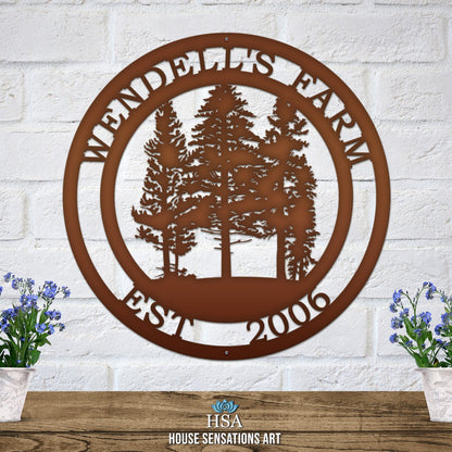 Pine Tree Farm Sign with Established Date & Name - HouseSensationsArt