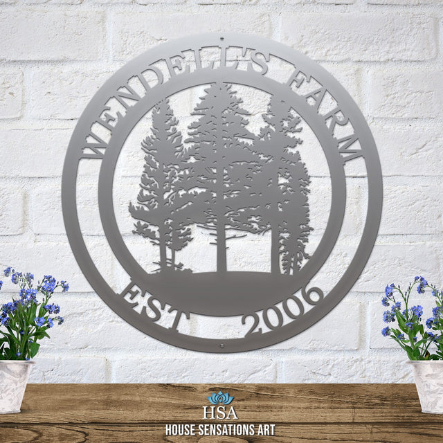 Pine Tree Farm Sign with Established Date & Name - HouseSensationsArt