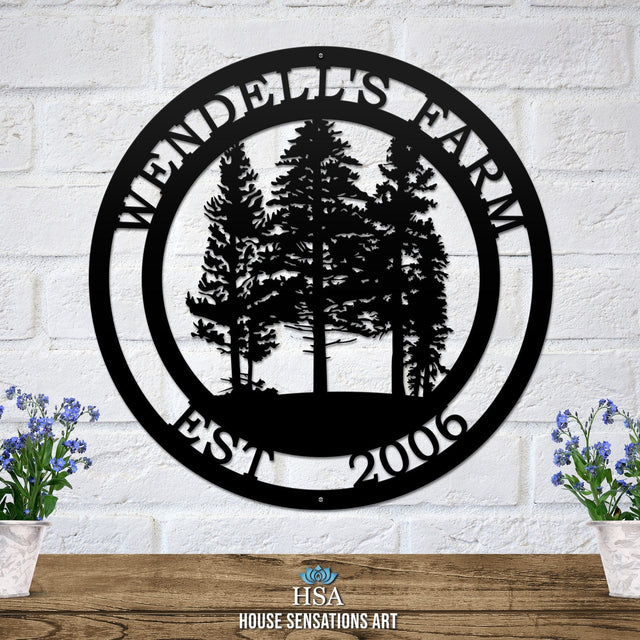 Pine Tree Farm Sign with Established Date & Name - HouseSensationsArt