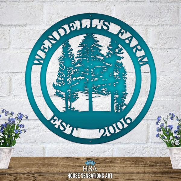 Pine Tree Metal Wall Art – Personalized Rustic Lodge & Cabin Decor