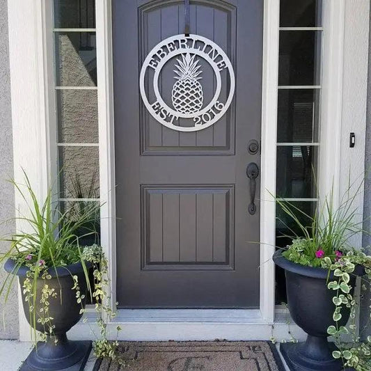 Pineapple Established Name Sign – Custom Street Numbers Sign – Weather - Resistant Outdoor Address Signs for Home Décor & Housewarming Gift - HouseSensationsArt