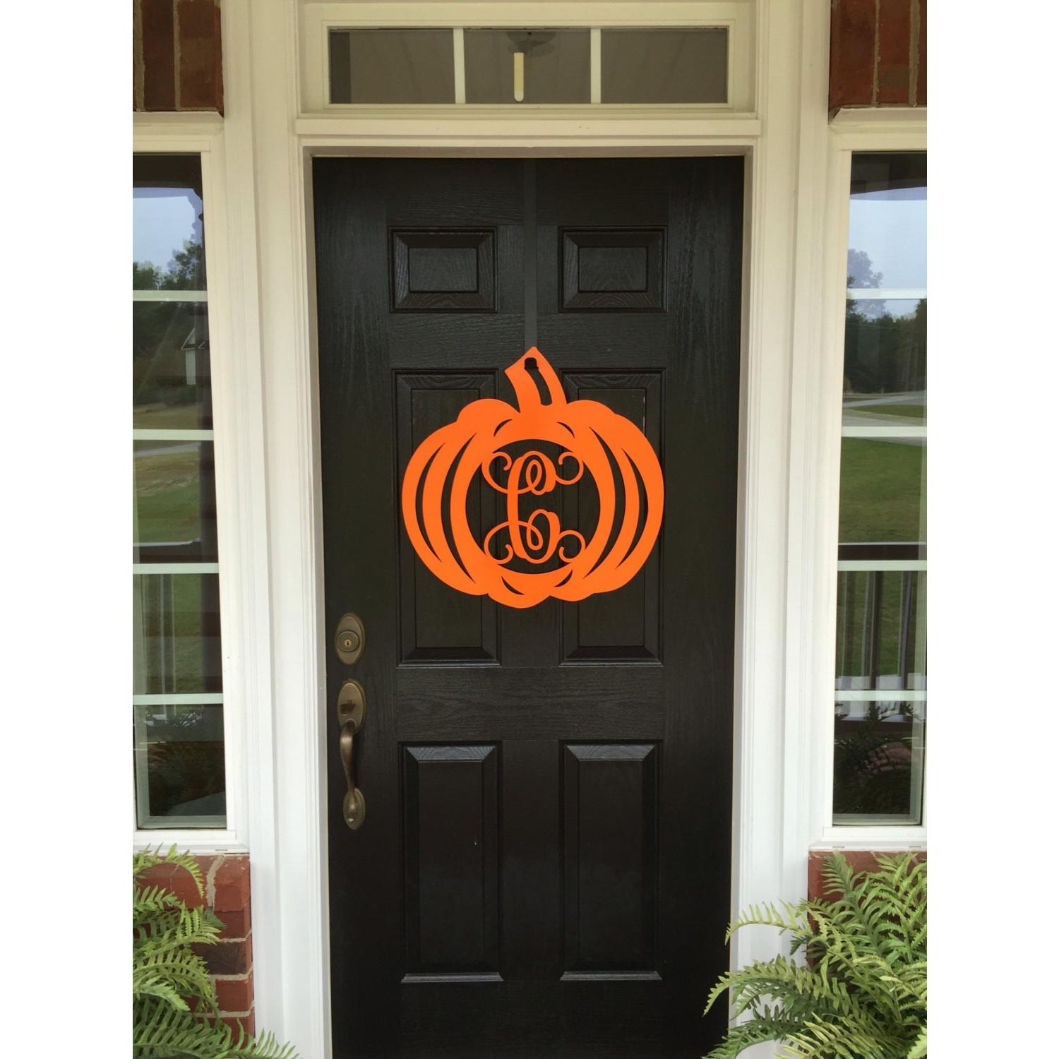 Pumpkin Monogram Front Door Wreath - Customizable Metal Door Decor - Personalized Welcome Sign - Durable, Rust - Resistant, Perfect for Home, Porch, and Garden – Unique Seasonal Gift - HouseSensationsArt