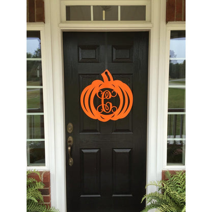 Pumpkin Monogram Front Door Wreath - Customizable Metal Door Decor - Personalized Welcome Sign - Durable, Rust - Resistant, Perfect for Home, Porch, and Garden – Unique Seasonal Gift - HouseSensationsArt
