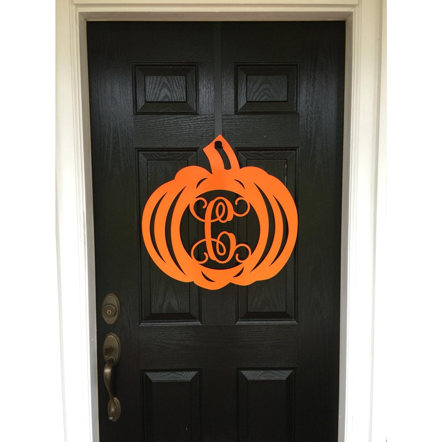 Pumpkin Monogram Front Door Wreath - Customizable Metal Door Decor - Personalized Welcome Sign - Durable, Rust - Resistant, Perfect for Home, Porch, and Garden – Unique Seasonal Gift - HouseSensationsArt