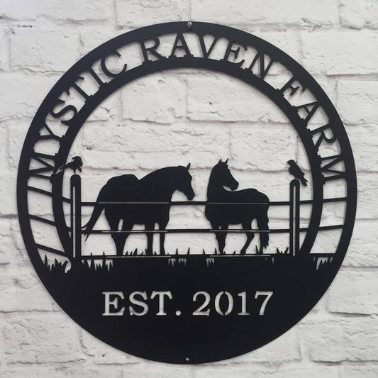 Raven Horse Ranch Hanging Sign Personalized Custom Metal Farm Sign – Custom Metal House Numbers & Animal Name Sign – Weather - Resistant Outdoor Address Signs for Housewarming Gift - HouseSensationsArt