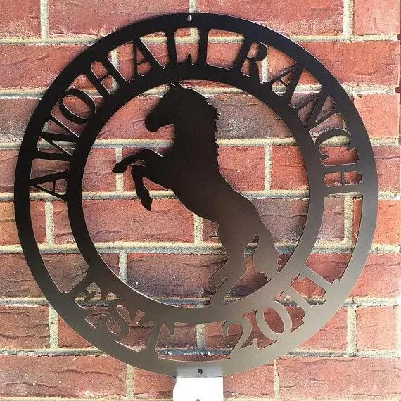 Rearing Horse Ranch Sign - Custom Metal House Number Plaque - Perfect for Outdoor Decor in Gardens, Yards, or Farms - Ideal Housewarming Gift for Animal Lovers - HouseSensationsArt
