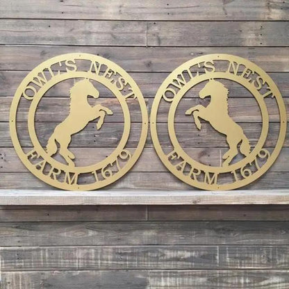 Rearing Horse Ranch Sign - Custom Metal House Number Plaque - Perfect for Outdoor Decor in Gardens, Yards, or Farms - Ideal Housewarming Gift for Animal Lovers - HouseSensationsArt