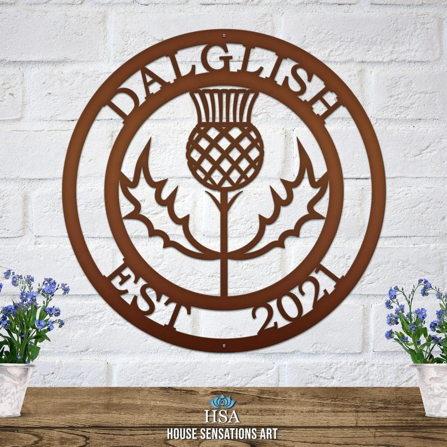Scottish Thistle Family Last Name Sign - Personalized Family Name Sign - Monogram Metal Wall Art - Custom Last Name Sign Wedding Gift - Home Decor Outdoor Metal Sign - HouseSensationsArt
