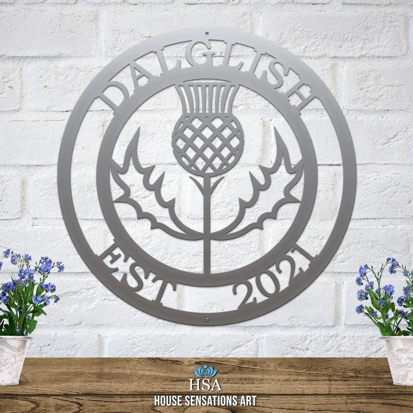 Scottish Thistle Family Last Name Sign - Personalized Family Name Sign - Monogram Metal Wall Art - Custom Last Name Sign Wedding Gift - Home Decor Outdoor Metal Sign - HouseSensationsArt