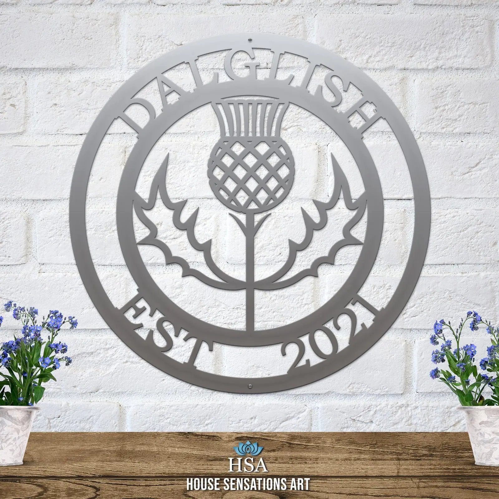 Scottish Thistle Family Last Name Sign - Personalized Family Name Sign - Monogram Metal Wall Art - Custom Last Name Sign Wedding Gift - Home Decor Outdoor Metal Sign - HouseSensationsArt