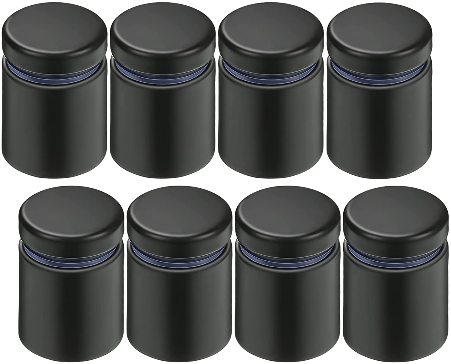 Black metal sign spacer standoff kit with blue accent bands, cylindrical mounting hardware for custom metal signs, LED sign installation accessory, HouseSensationsArt add-on
