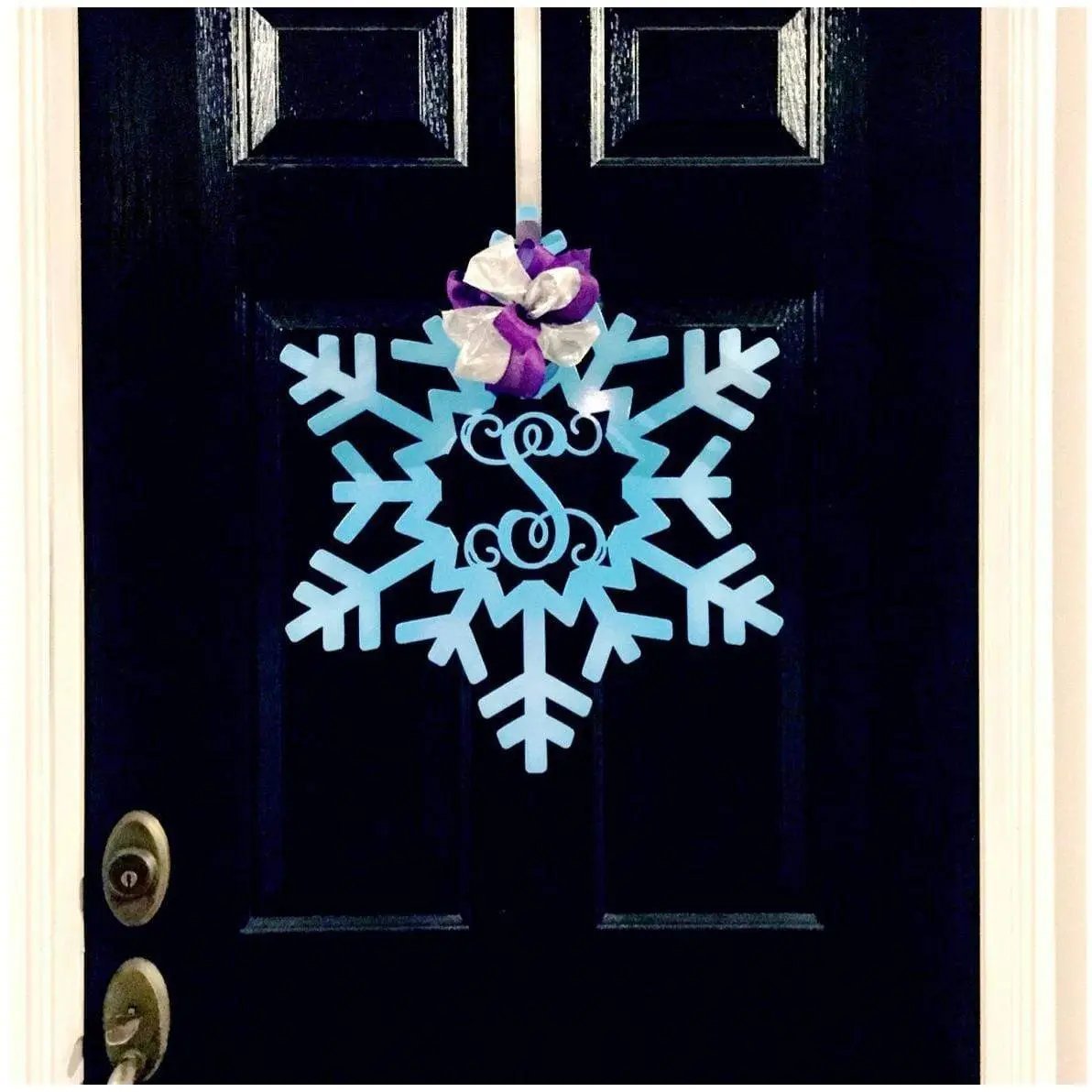 Snowflake Monogram Door Wreath Front Door Wreath - Customizable Metal Door Decor - Personalized Welcome Sign - Durable, Rust - Resistant, Perfect for Home, Porch, and Garden – Unique Seasonal Gift - HouseSensationsArt