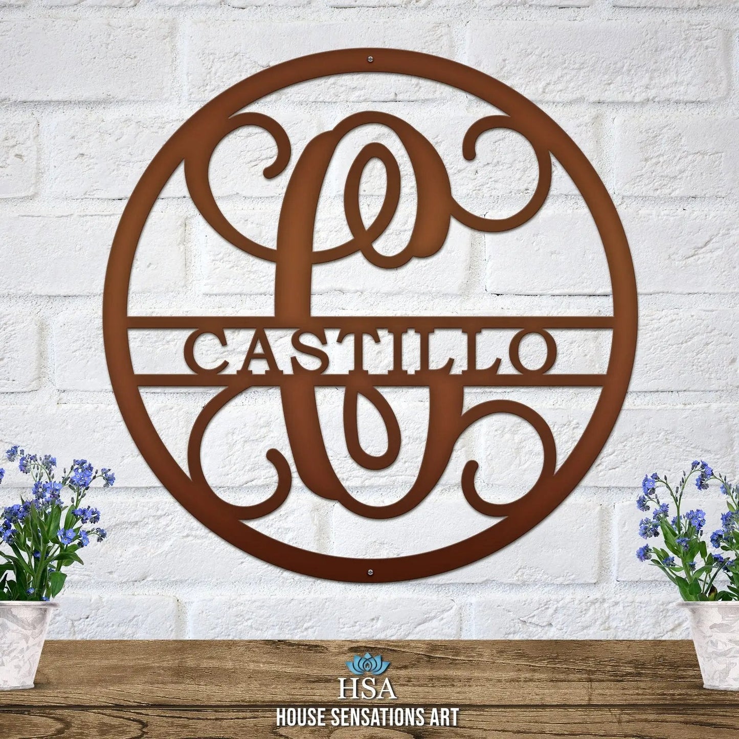Split Family Last Name Sign - Personalized Family Name Sign - Monogram Metal Wall Art - Custom Last Name Sign Wedding Gift - Home Decor Outdoor Metal Sign - HouseSensationsArt